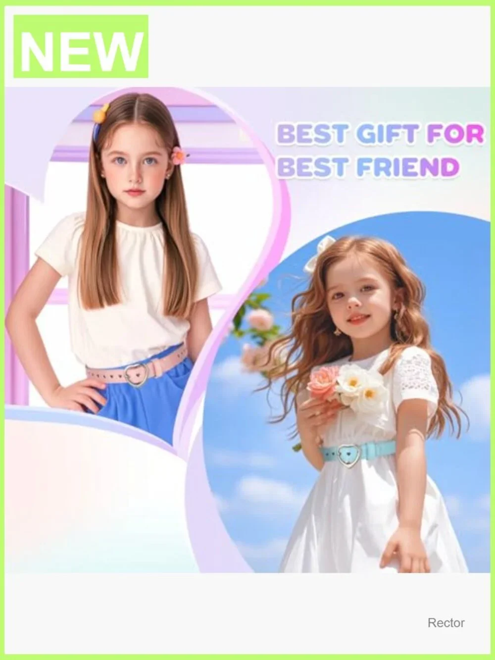 5 Pcs Girls Heart Shape Belt Metal Buckle Elastic Stretch Adjustable Waist Belt